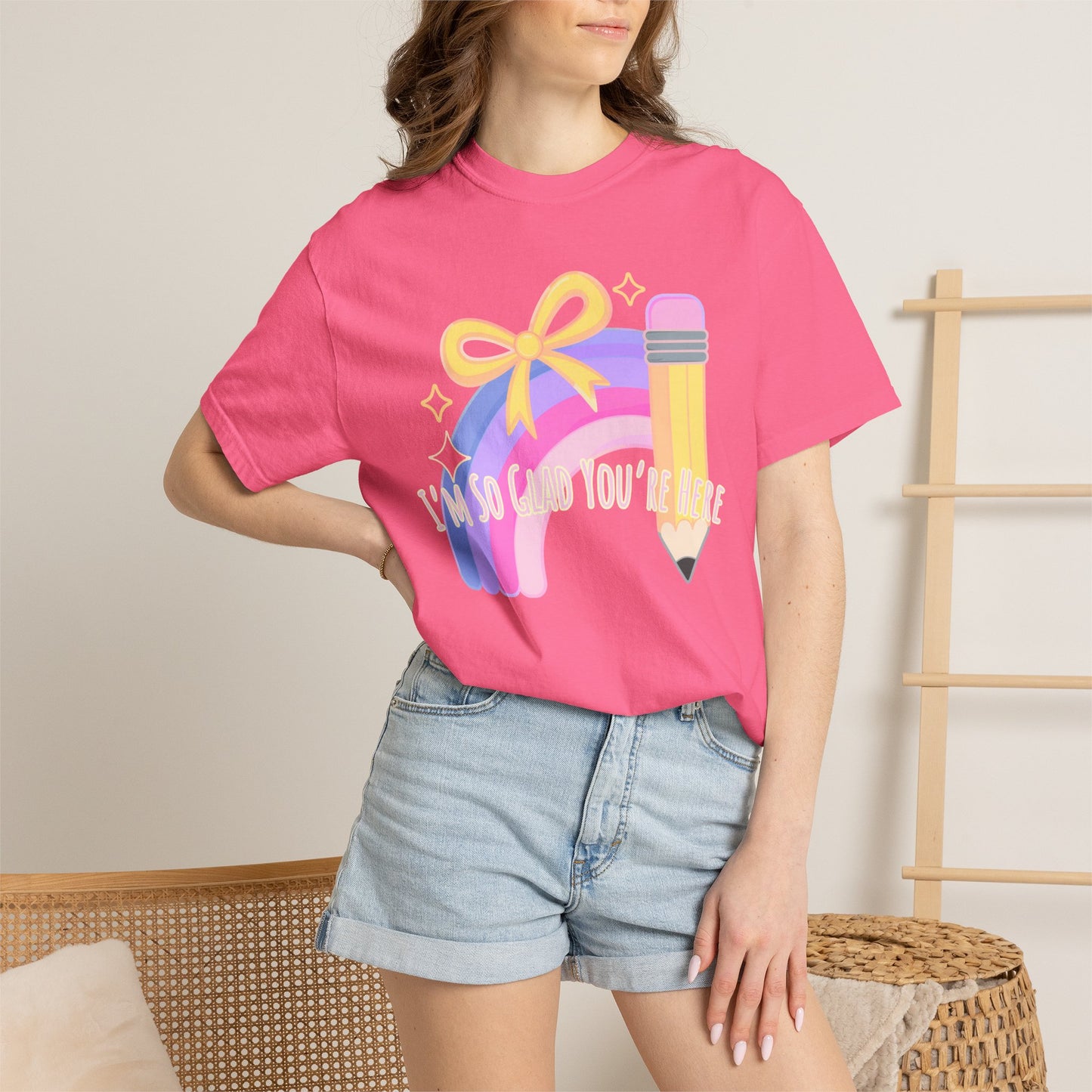 Back-to-School Rainbow Pencil T-Shirt — "I'm So Glad You Were Born" Cute Teacher Gift