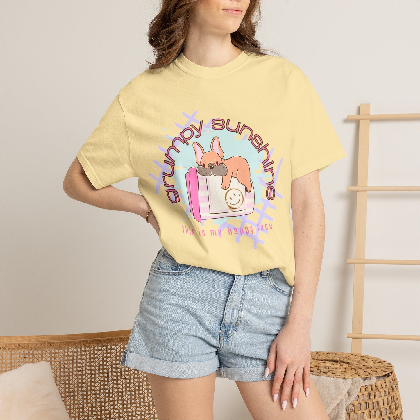 "Grumpy Sunshine" Puppy Graphic Tee (This Is My 'Happy' Face) — Comfort Colors® 1717 Tee