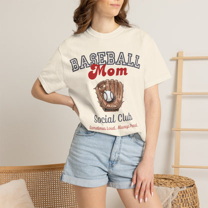 Baseball Mom Social Club T-Shirt — Vintage Glove Design