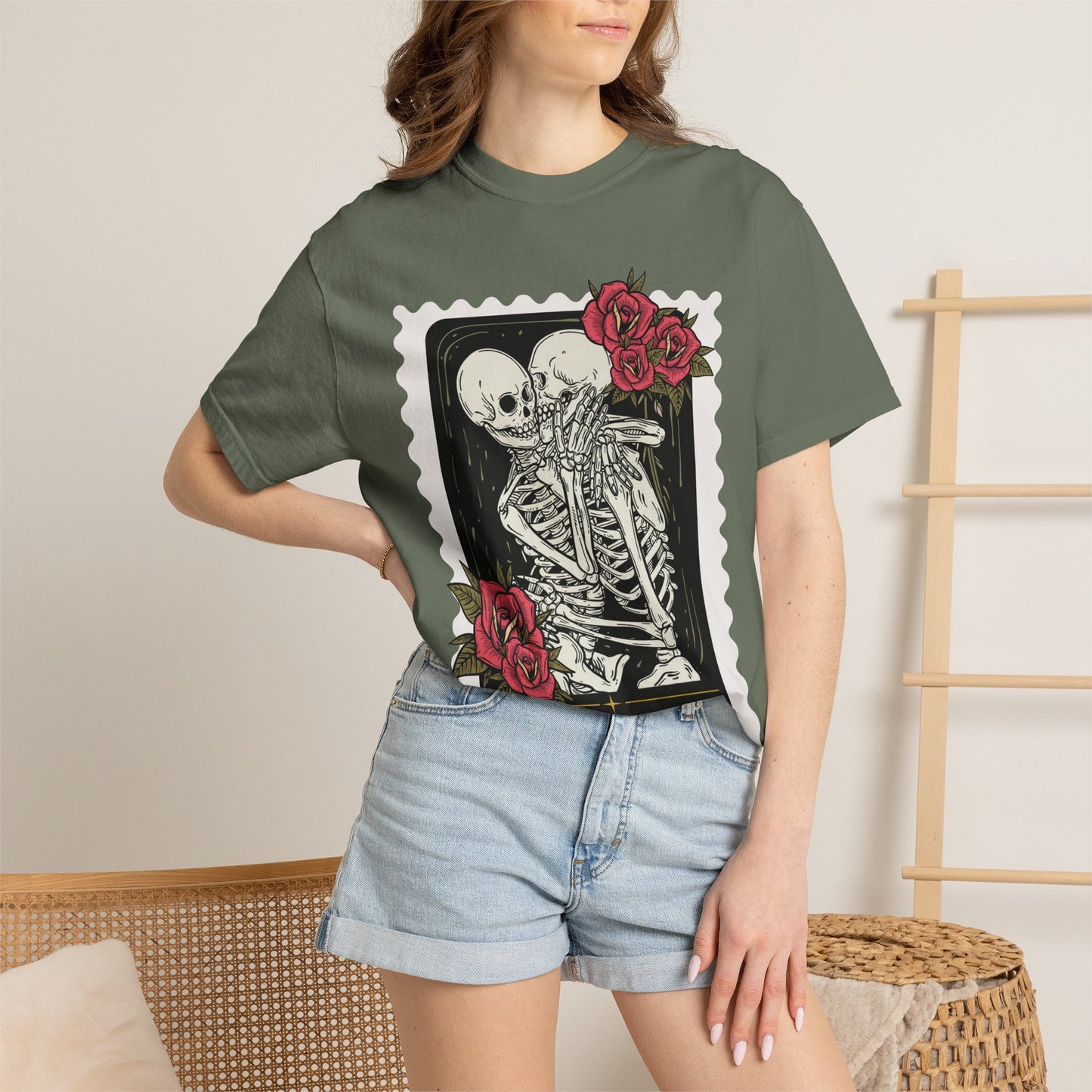 T-Shirt — 'The Fated Lovers' Skeleton Kiss Graphic Tee