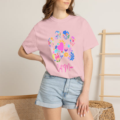 Cat Mom Floral Paw T-Shirt — Cute Colorful Cat Mom Tee