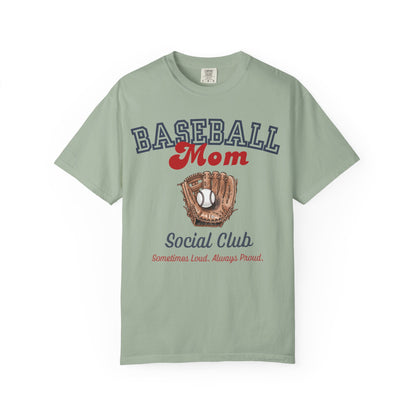 Baseball Mom Social Club T-Shirt — Vintage Glove Design