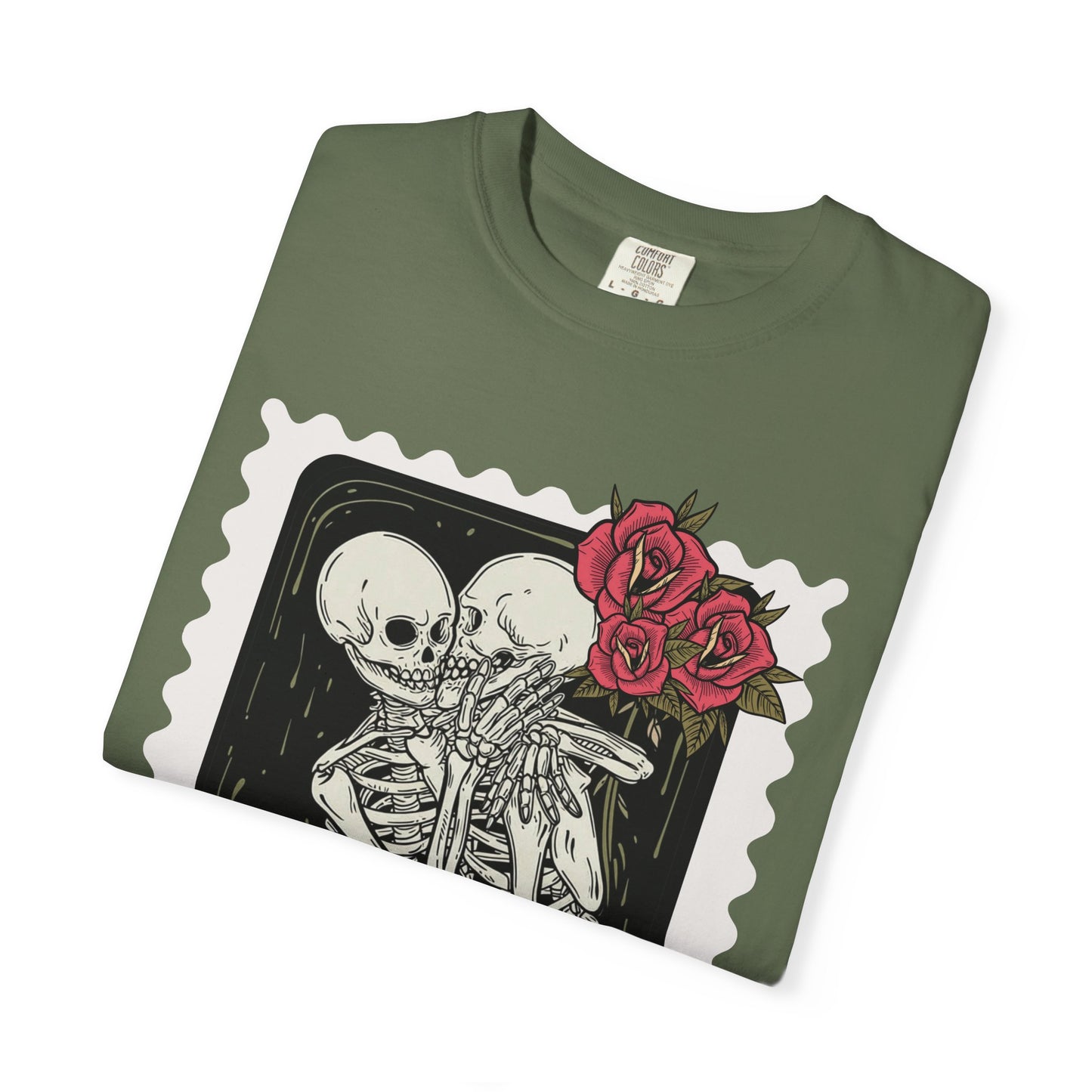 T-Shirt — 'The Fated Lovers' Skeleton Kiss Graphic Tee