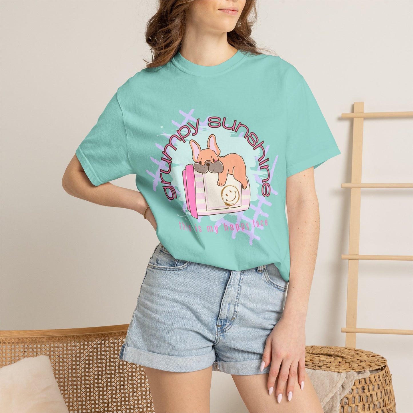 "Grumpy Sunshine" Puppy Graphic Tee (This Is My 'Happy' Face) — Comfort Colors® 1717 Tee