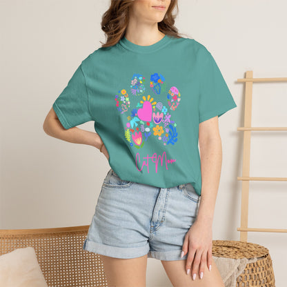 Cat Mom Floral Paw T-Shirt — Cute Colorful Cat Mom Tee