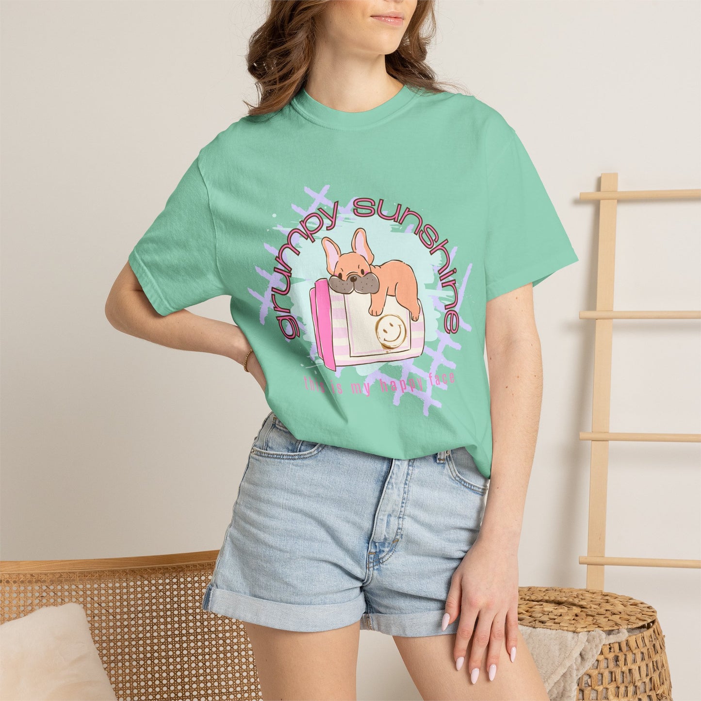 "Grumpy Sunshine" Puppy Graphic Tee (This Is My 'Happy' Face) — Comfort Colors® 1717 Tee