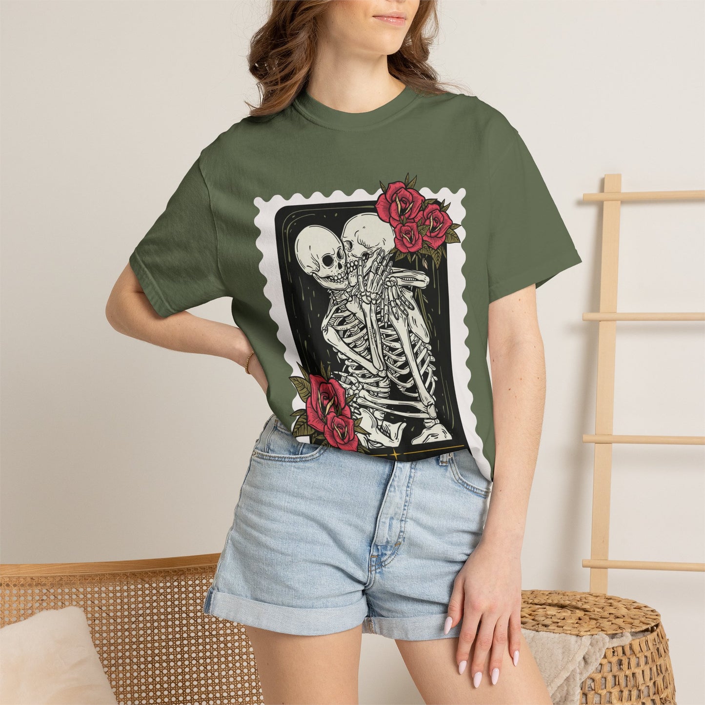 T-Shirt — 'The Fated Lovers' Skeleton Kiss Graphic Tee