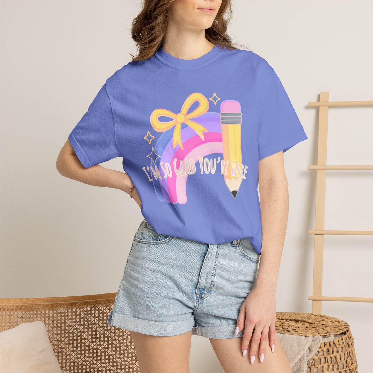 Back-to-School Rainbow Pencil T-Shirt — "I'm So Glad You Were Born" Cute Teacher Gift