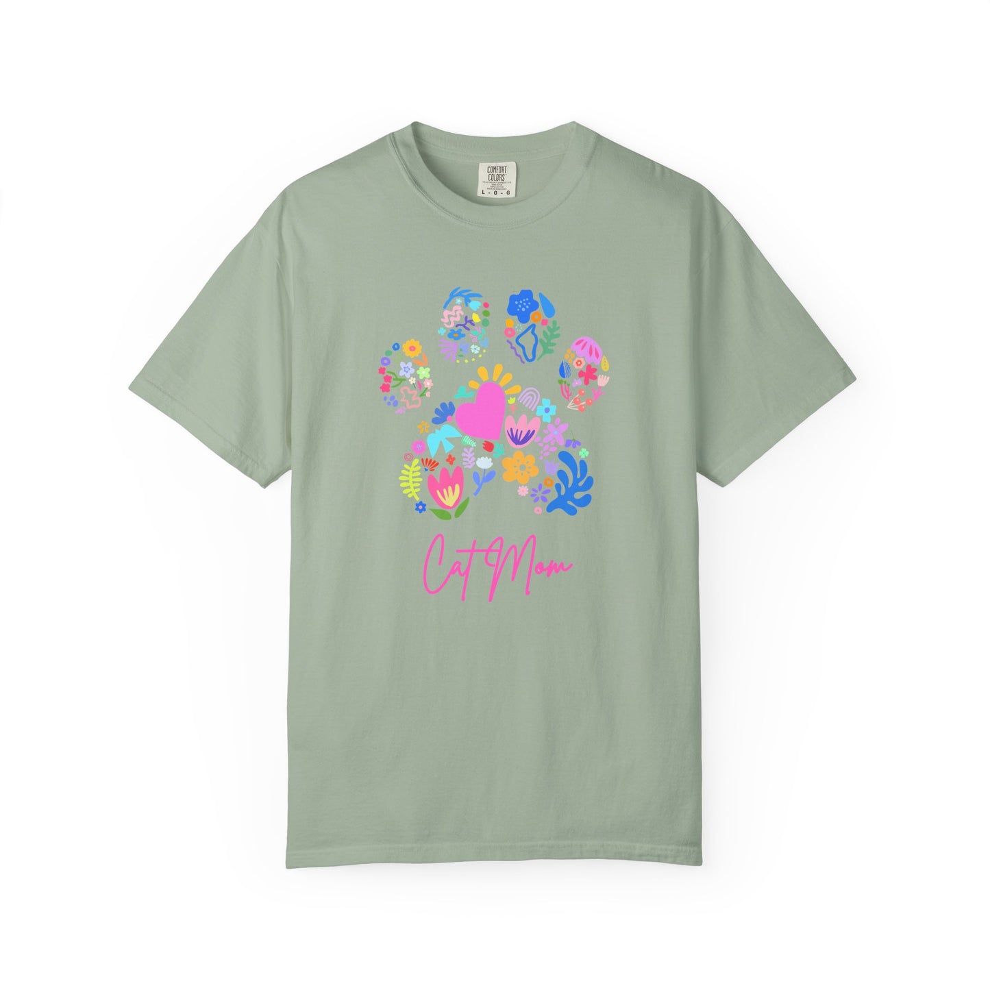Cat Mom Floral Paw T-Shirt — Cute Colorful Cat Mom Tee