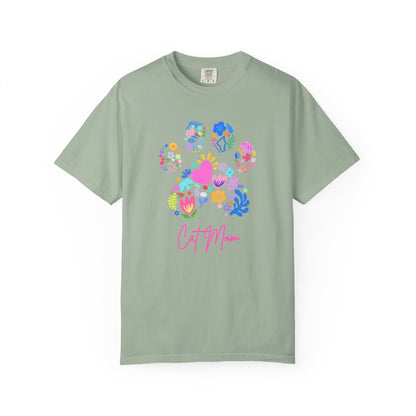 Cat Mom Floral Paw T-Shirt — Cute Colorful Cat Mom Tee
