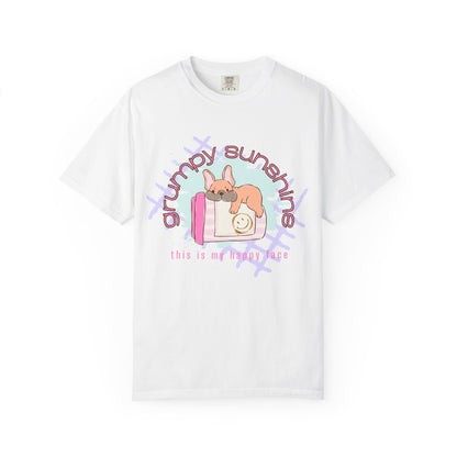 "Grumpy Sunshine" Puppy Graphic Tee (This Is My 'Happy' Face) — Comfort Colors® 1717 Tee