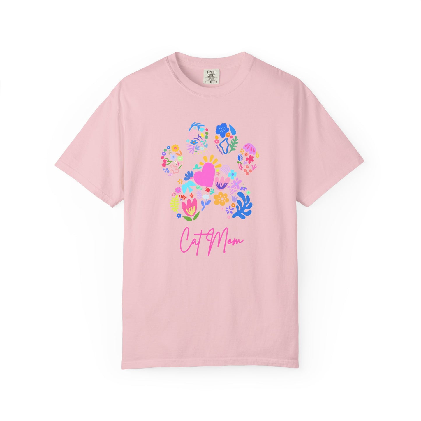 Cat Mom Floral Paw T-Shirt — Cute Colorful Cat Mom Tee