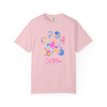 Cat Mom Floral Paw T-Shirt — Cute Colorful Cat Mom Tee