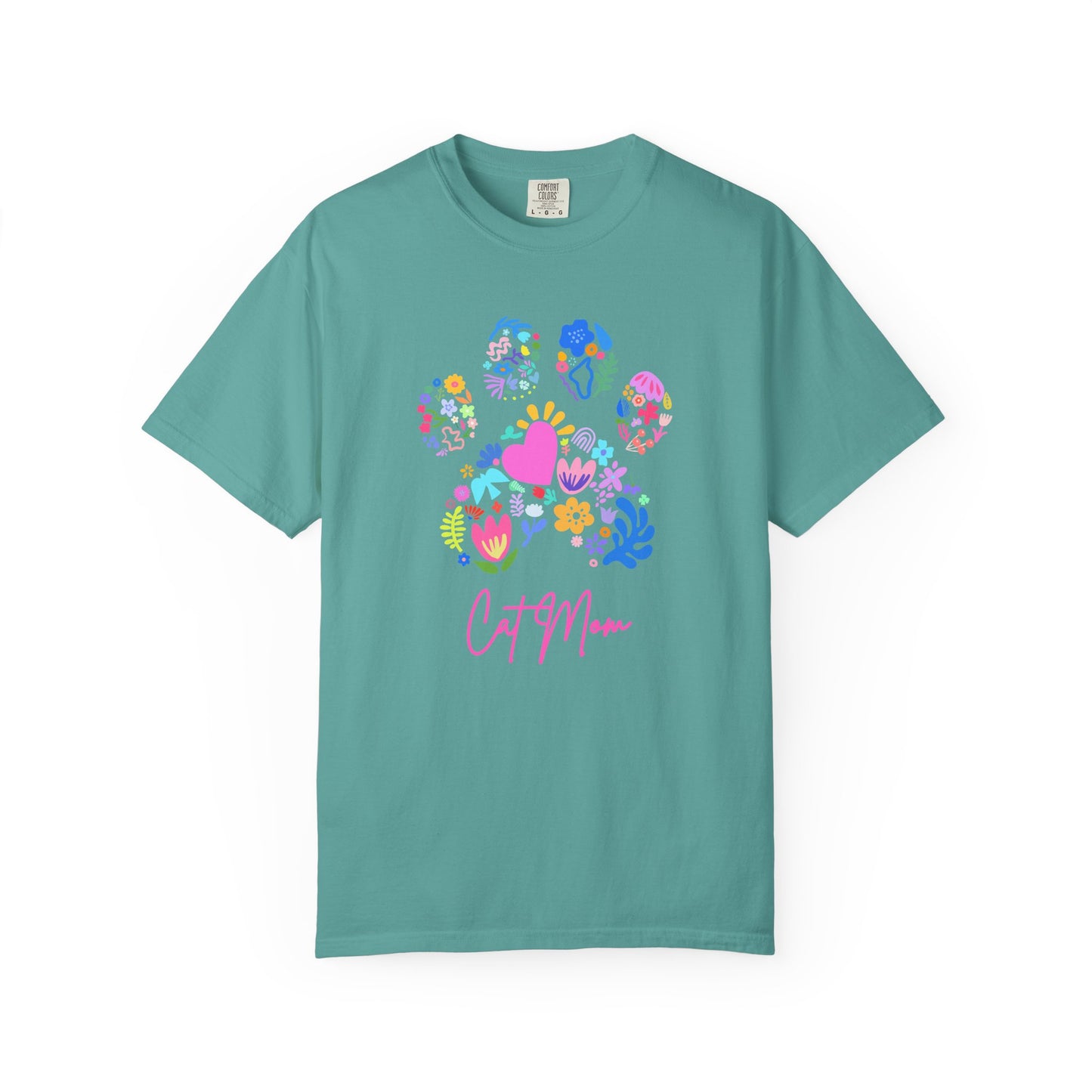 Cat Mom Floral Paw T-Shirt — Cute Colorful Cat Mom Tee