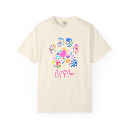 Cat Mom Floral Paw T-Shirt — Cute Colorful Cat Mom Tee