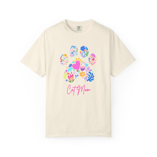 Cat Mom Floral Paw T-Shirt — Cute Colorful Cat Mom Tee