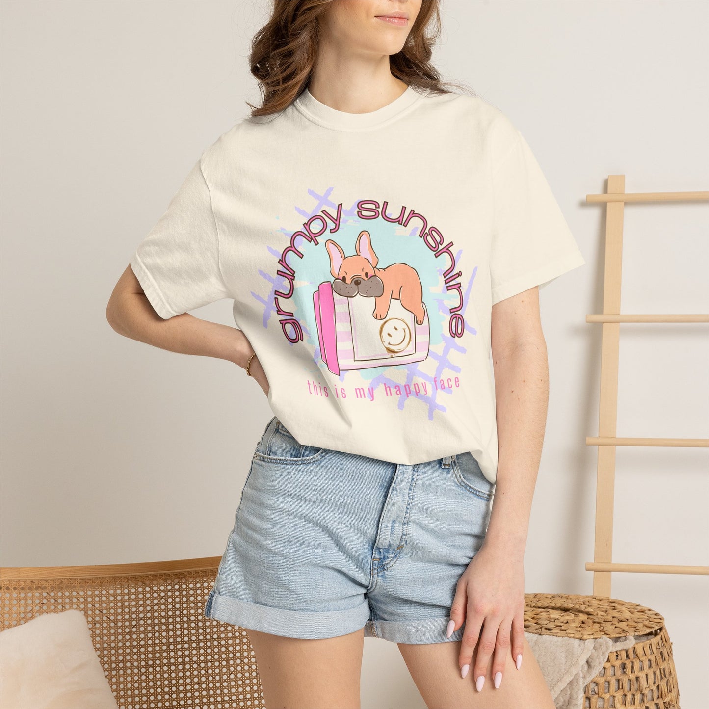 "Grumpy Sunshine" Puppy Graphic Tee (This Is My 'Happy' Face) — Comfort Colors® 1717 Tee
