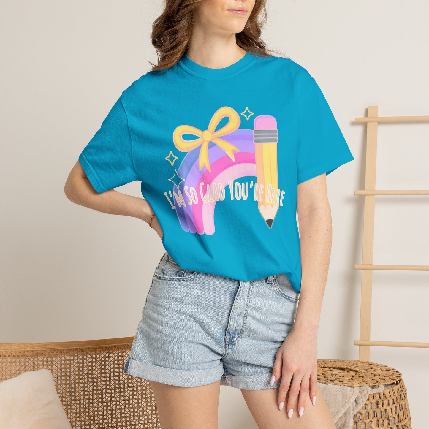 Back-to-School Rainbow Pencil T-Shirt — "I'm So Glad You Were Born" Cute Teacher Gift