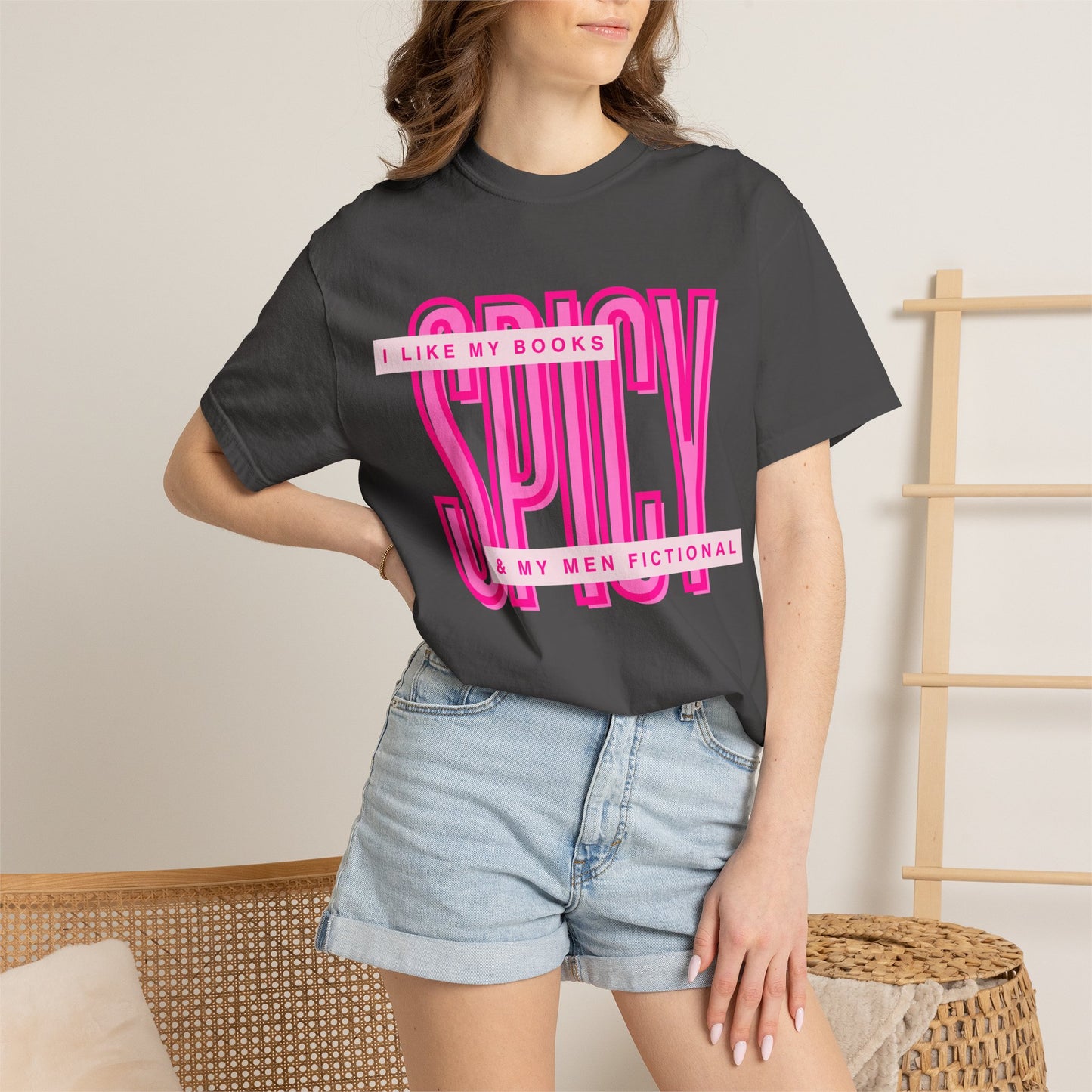 Spicy Book Lover T-Shirt — “I Like My Books Spicy & My Men Fictional” Graphic Tee