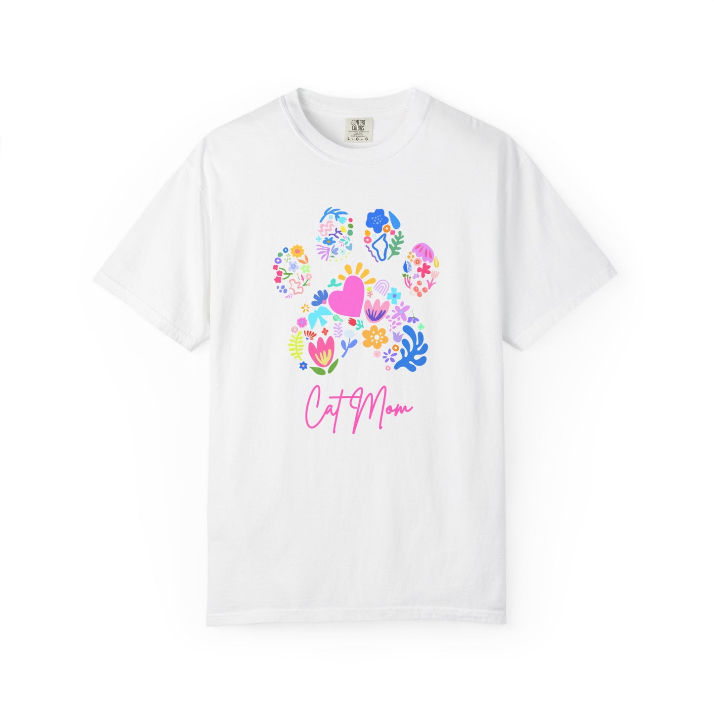 Cat Mom Floral Paw T-Shirt — Cute Colorful Cat Mom Tee