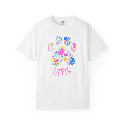 Cat Mom Floral Paw T-Shirt — Cute Colorful Cat Mom Tee