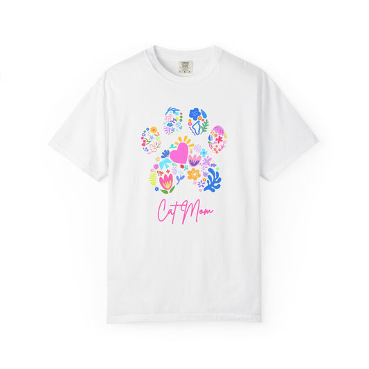 Cat Mom Floral Paw T-Shirt — Cute Colorful Cat Mom Tee