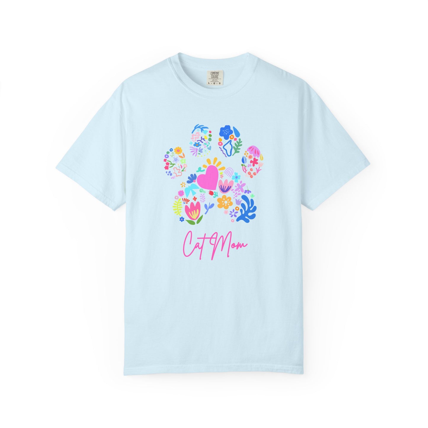 Cat Mom Floral Paw T-Shirt — Cute Colorful Cat Mom Tee