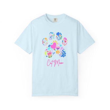 Cat Mom Floral Paw T-Shirt — Cute Colorful Cat Mom Tee