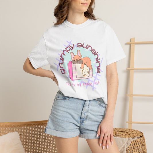 "Grumpy Sunshine" Puppy Graphic Tee (This Is My 'Happy' Face) — Comfort Colors® 1717 Tee