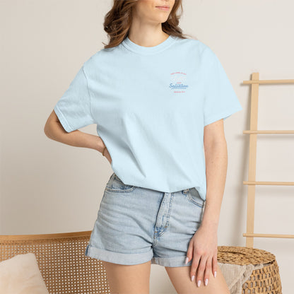 Surf Vibes Graphic T-Shirt — 'Waves, Free' Tricolor Chest & Back Design