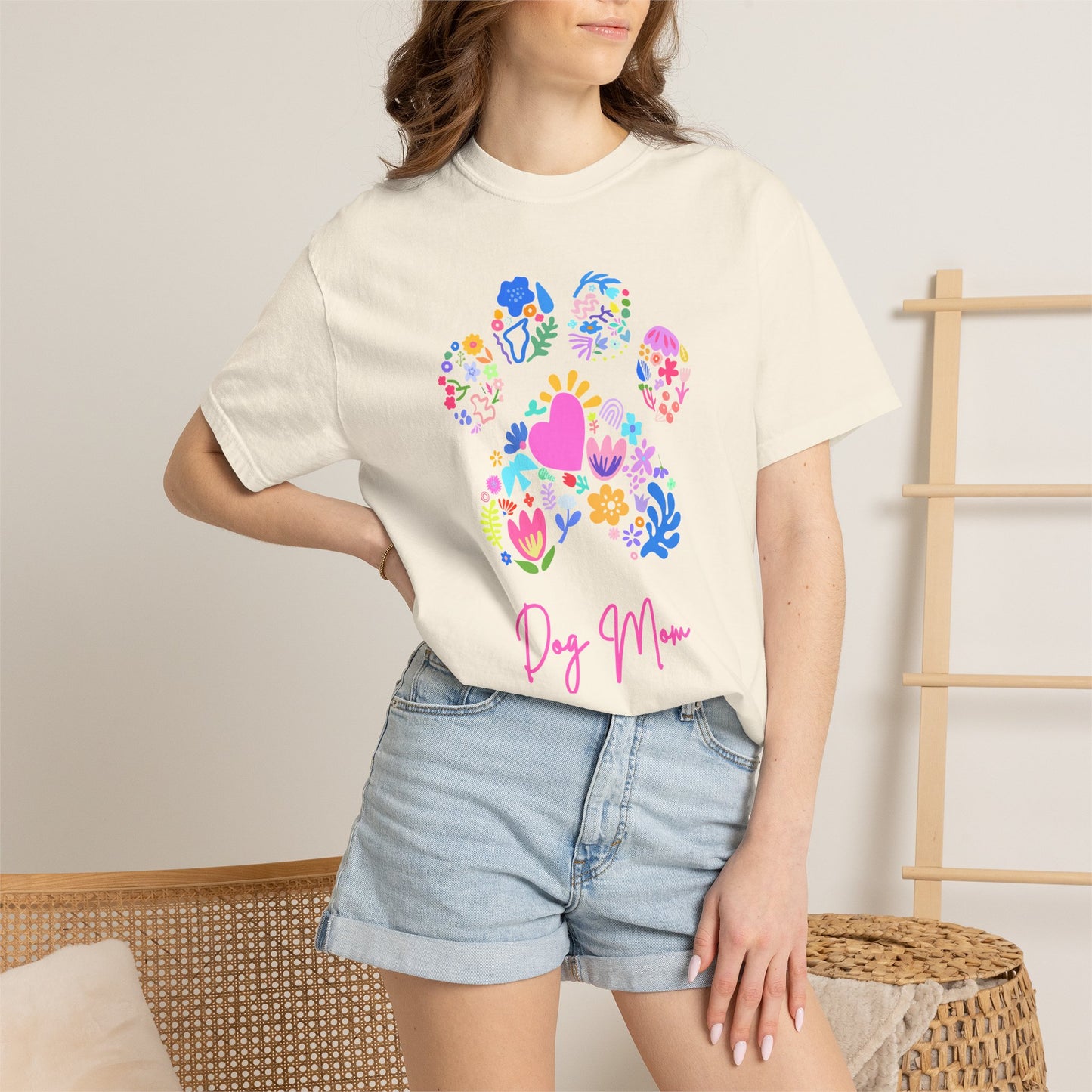 Dog Mom Floral Paw T-Shirt — Cute Veterinary & Pet Lover Gift