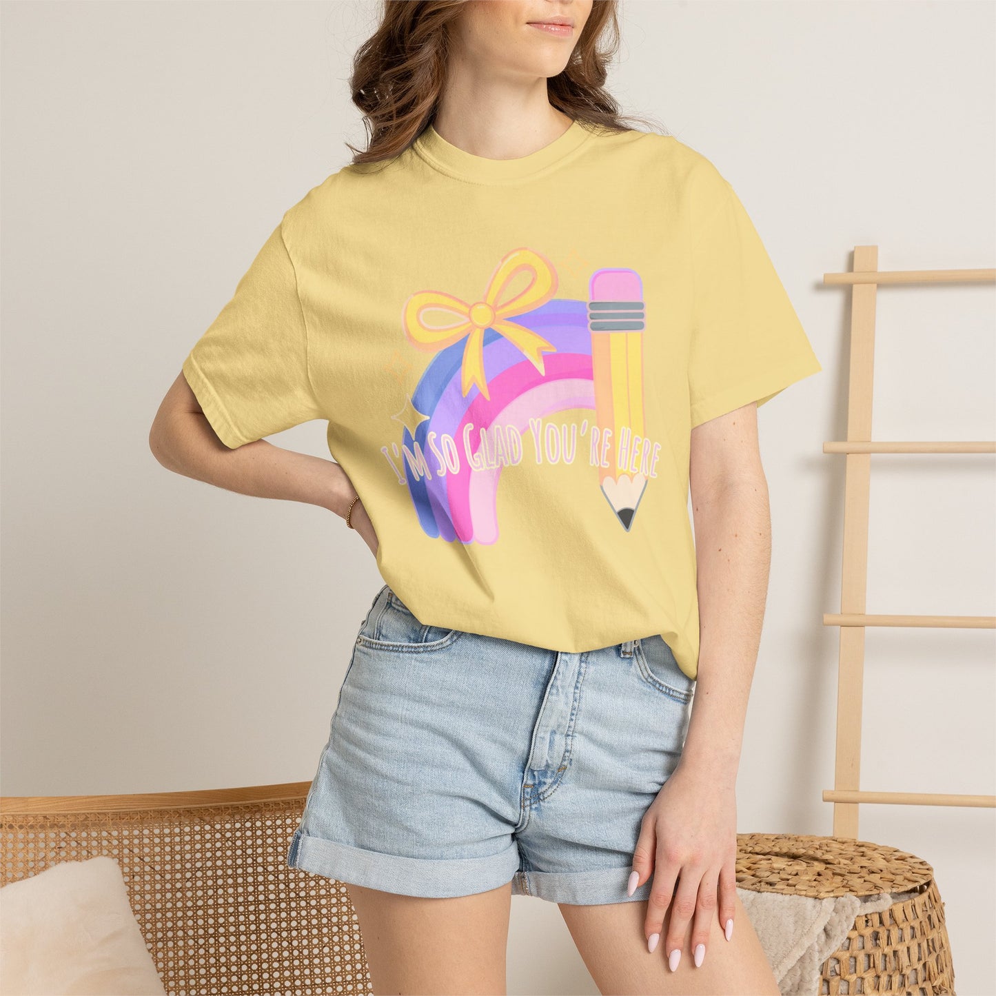 Back-to-School Rainbow Pencil T-Shirt — "I'm So Glad You Were Born" Cute Teacher Gift