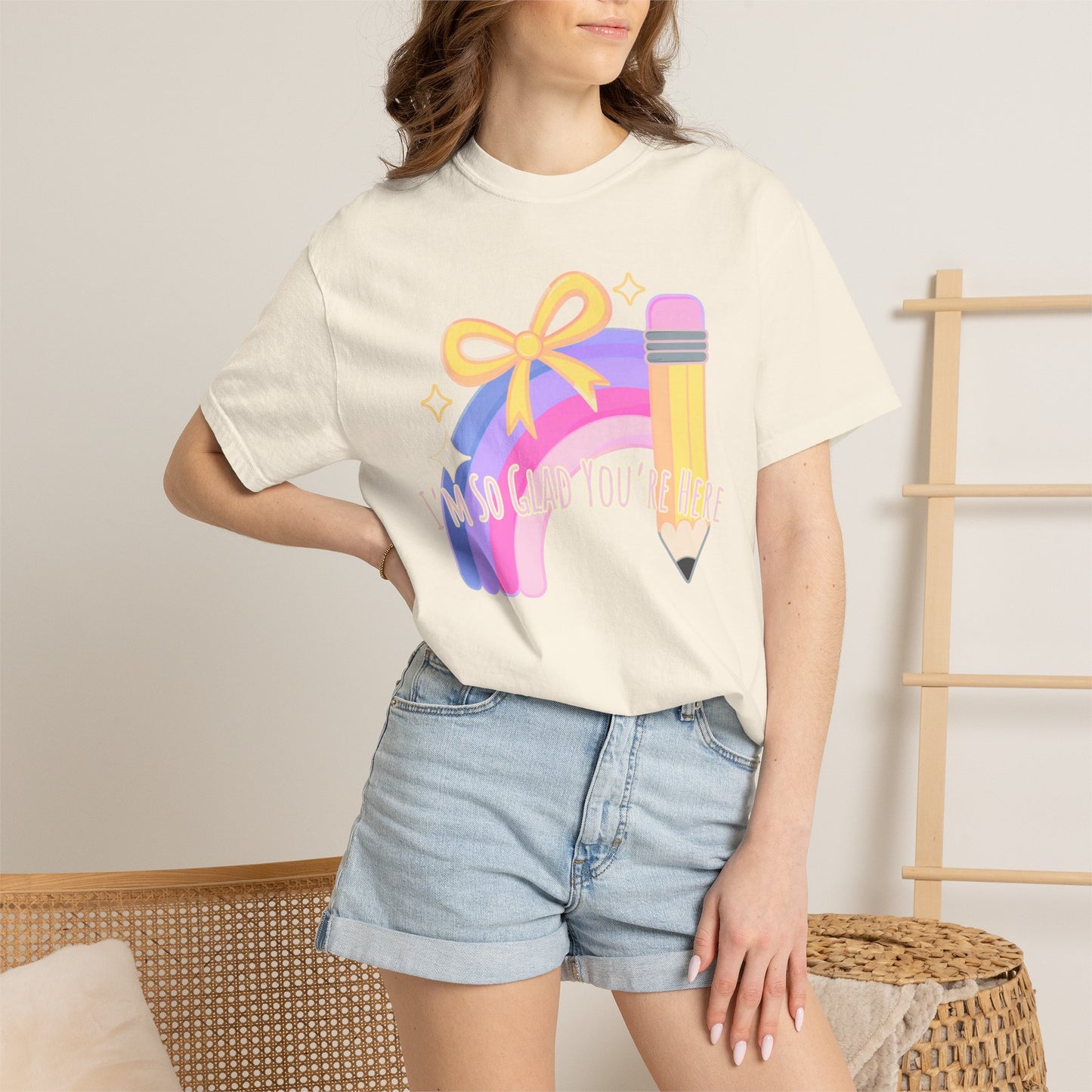 Back-to-School Rainbow Pencil T-Shirt — "I'm So Glad You Were Born" Cute Teacher Gift