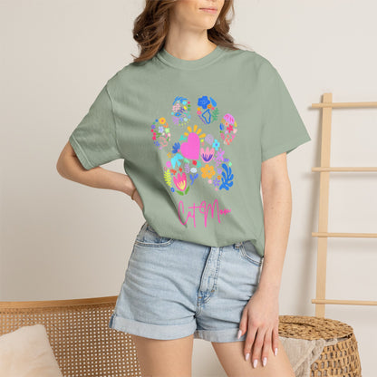 Cat Mom Floral Paw T-Shirt — Cute Colorful Cat Mom Tee