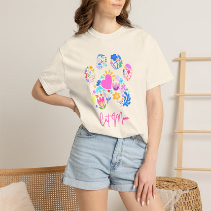 Cat Mom Floral Paw T-Shirt — Cute Colorful Cat Mom Tee