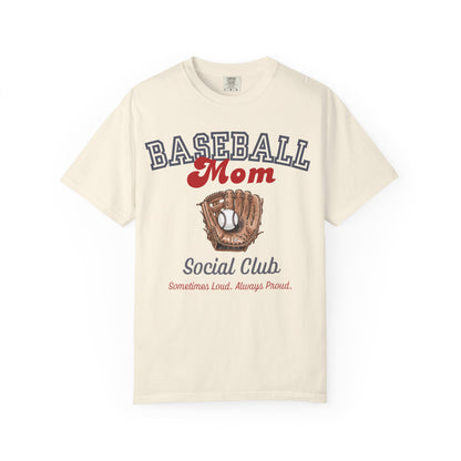 Baseball Mom Social Club T-Shirt — Vintage Glove Design