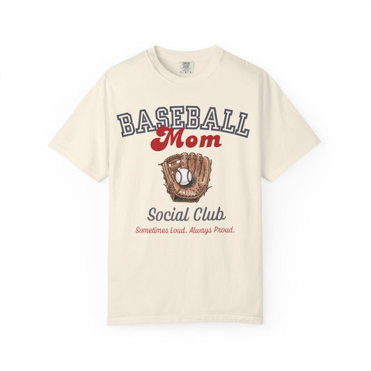 Baseball Mom Social Club T-Shirt — Vintage Glove Design